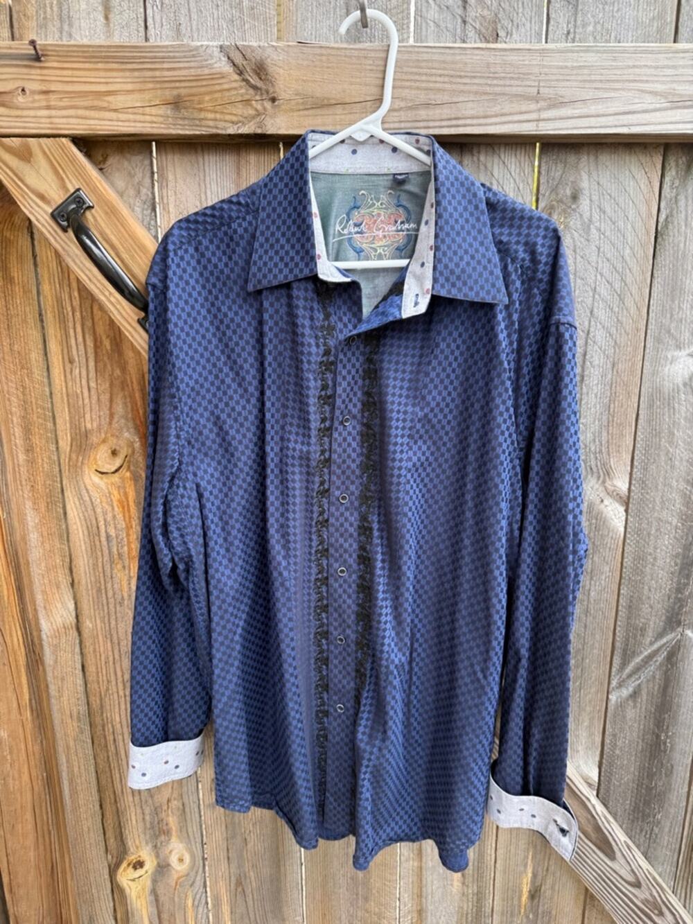 Robert Graham Flip Cuff Men's Button Down Shirt 2 XL Blue